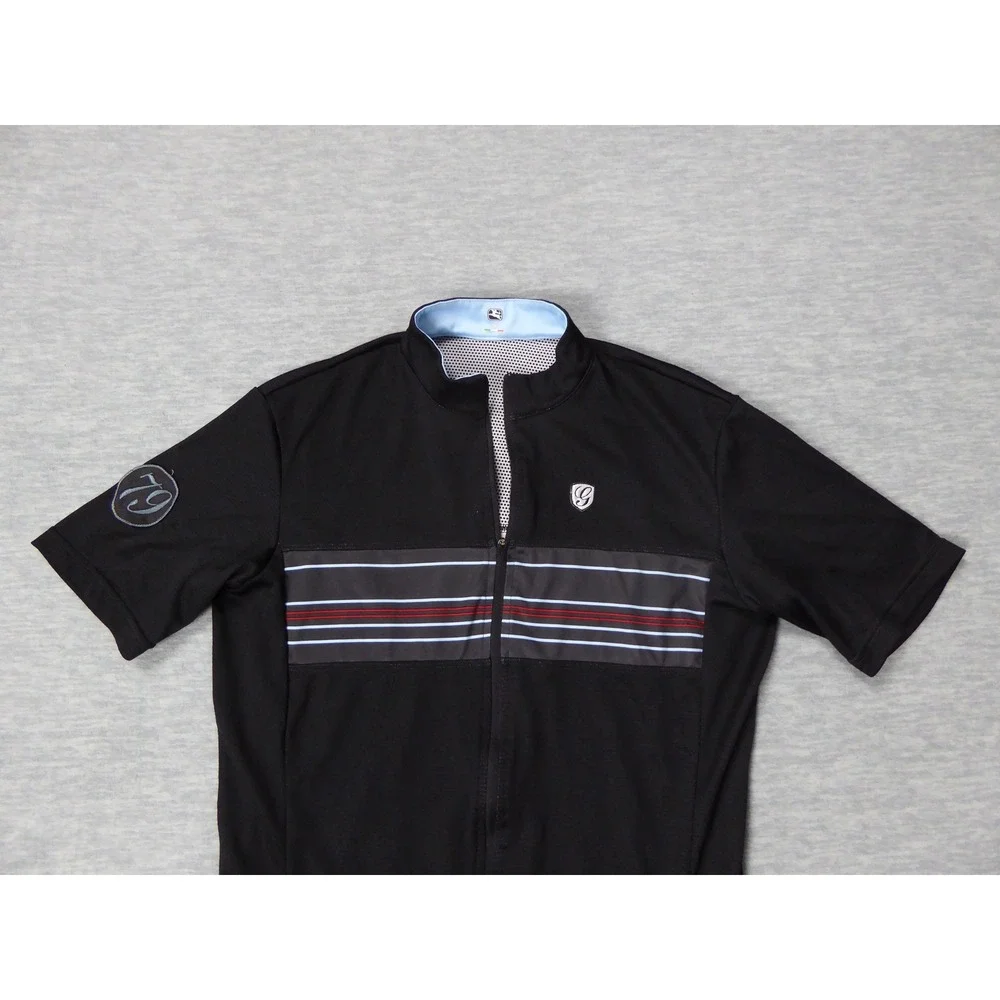 Giordana Sport Mens Small Black Striped Full Zip Cycling Jersey Made in Italy